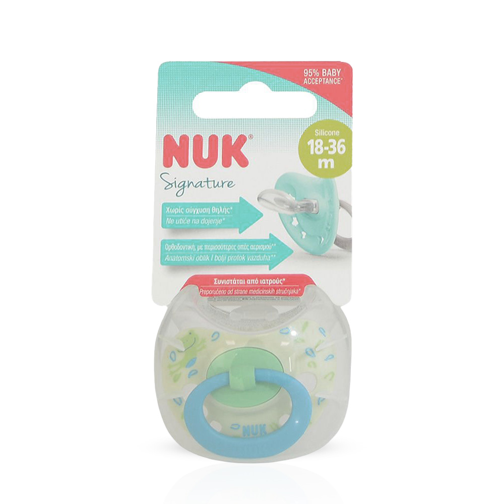 NUK - SIGNATURE Πιπίλα Σιλικόνης 18-36m πράσινη (σχέδιο βατραχάκι) - 1τεμ. 10.739.703
